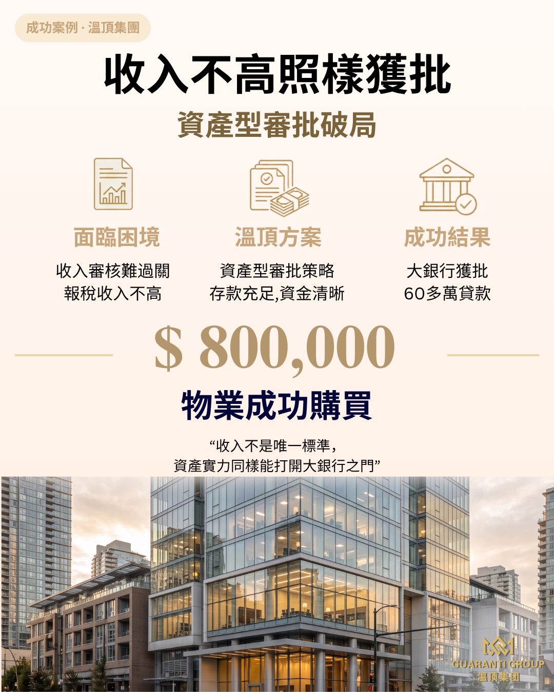 報稅收入不高，原以為五大銀行沒戲？資產型審批破局，60多萬貸款獲批、80萬物業順利成交