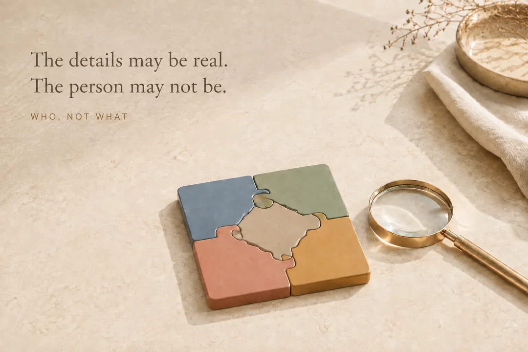 The details may be real. The person may not be.