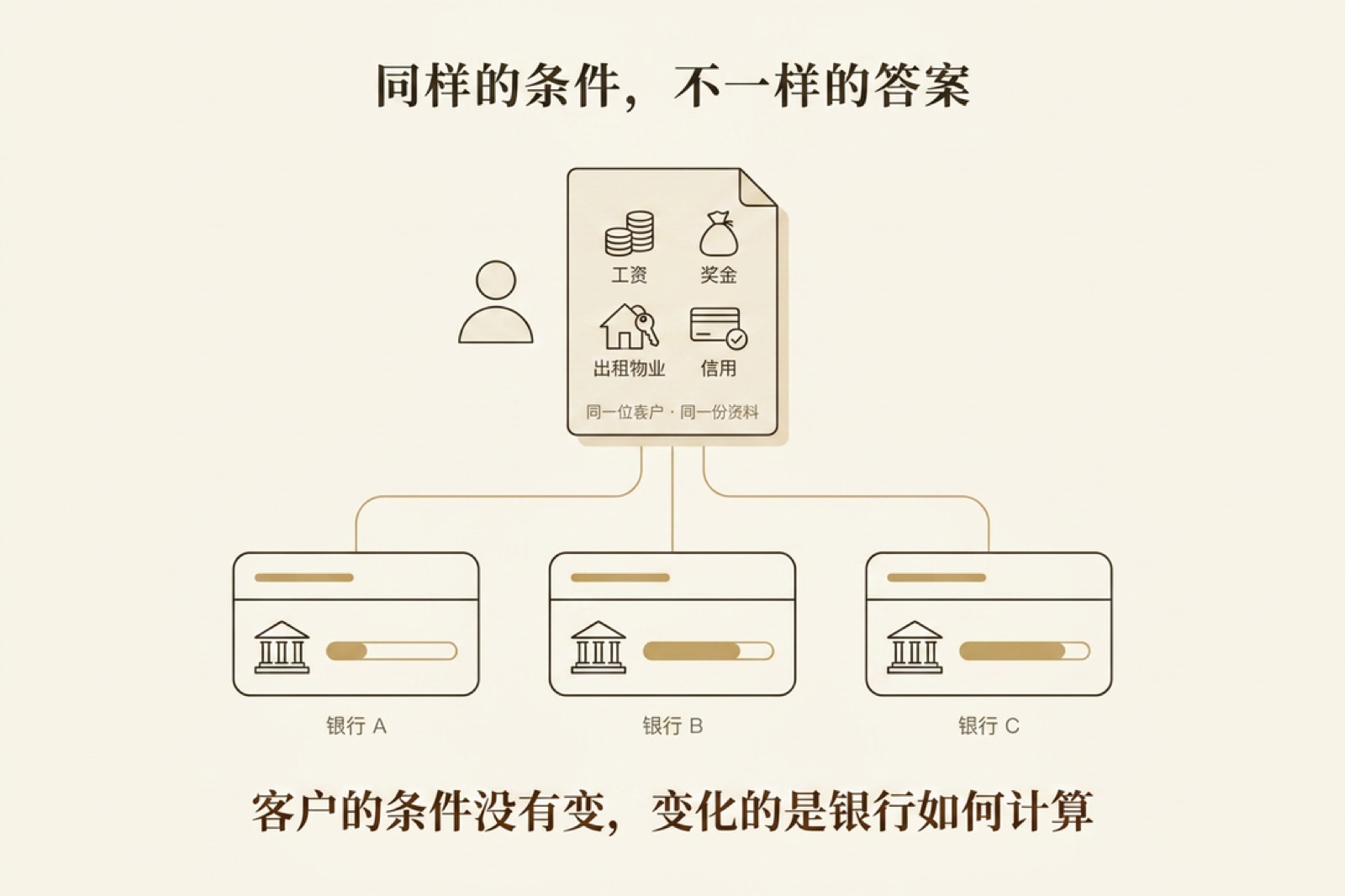 同样的条件，不一样的答案 —— 同一位客户、同一份资料，不同银行算出的额度可能不同
