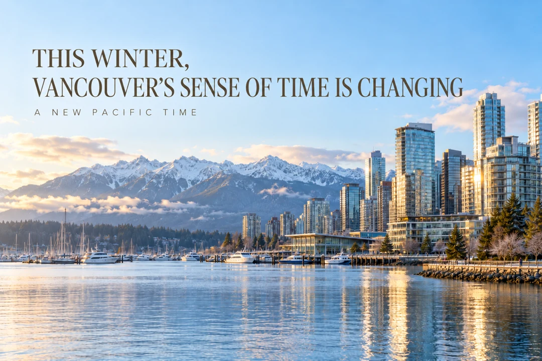 Vancouver’s winter waterfront and skyline under the new year-round Pacific Time arrangement