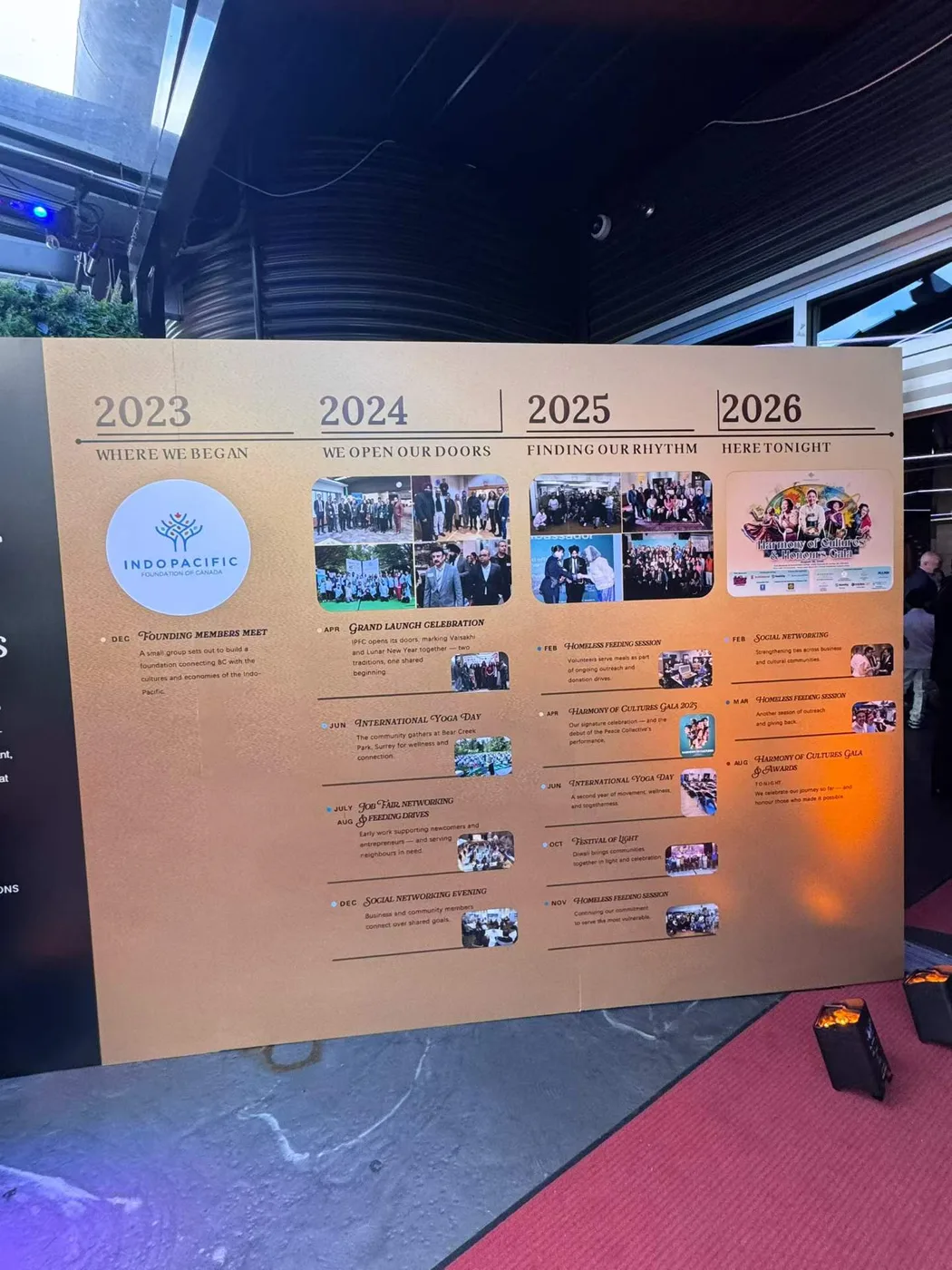 A display highlighting the history of the Harmony of Cultures & Honours Gala